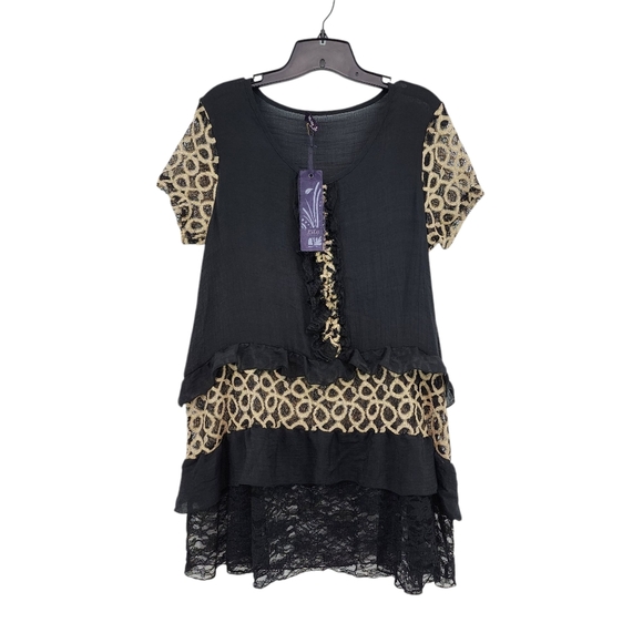 Lily by Firmiana Vintage Women's Lagenlook A-line Mixed Fabric Tiered Blouse - Picture 1 of 7
